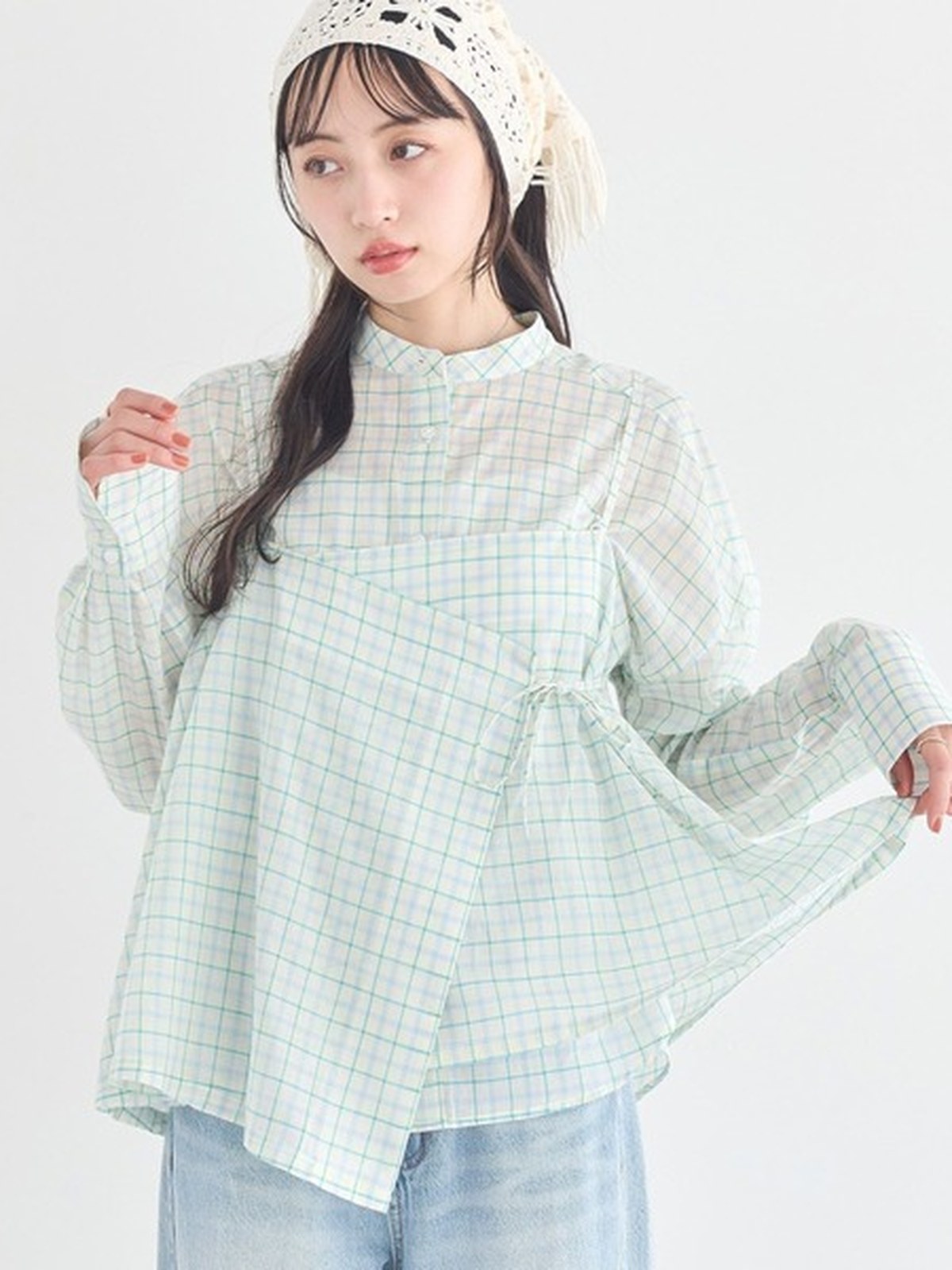 earth music&ecology 輕盈格紋襯衫+裙式背心2件組