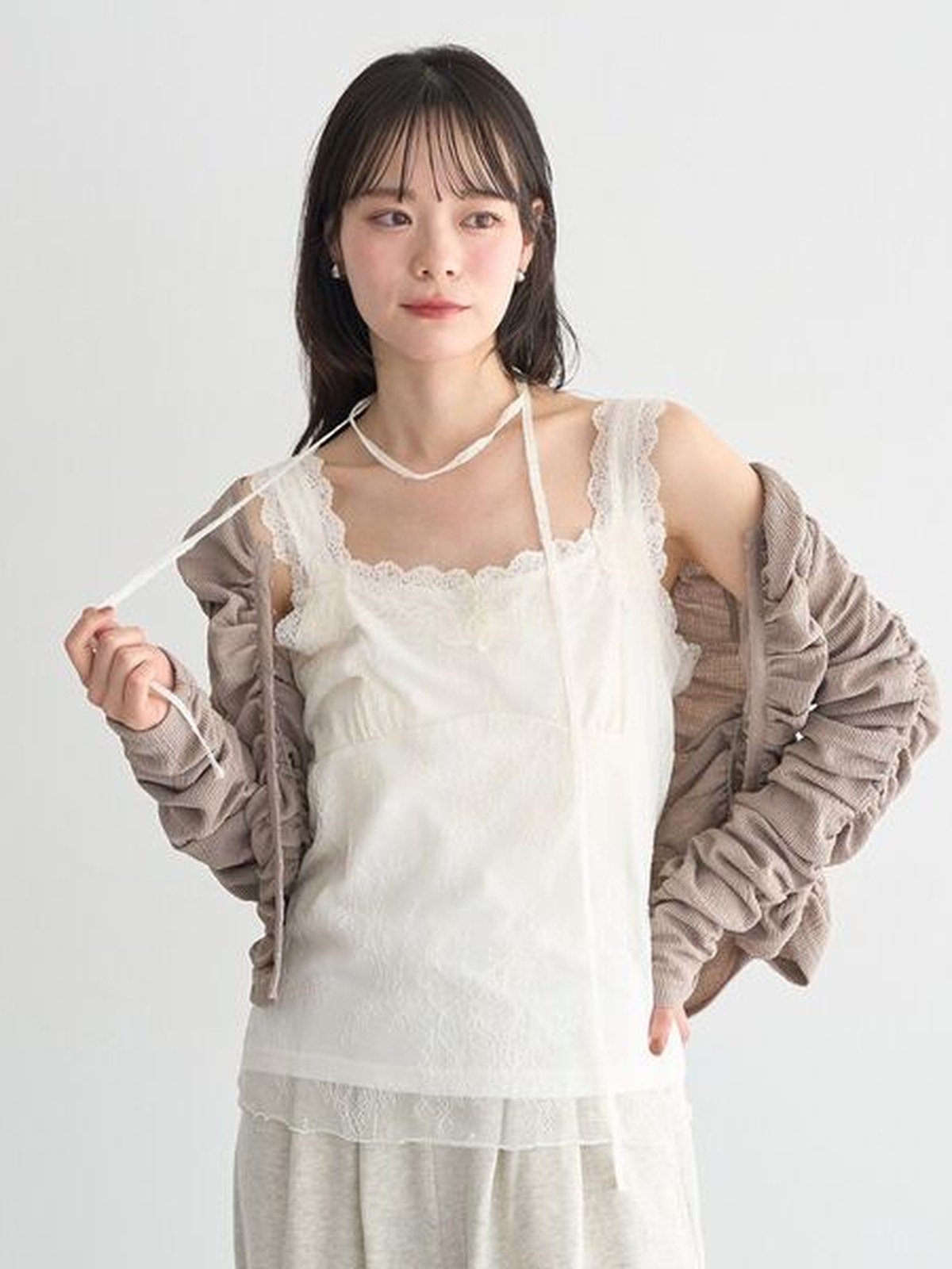 earth music&ecology 2way 蕾絲掛脖背心