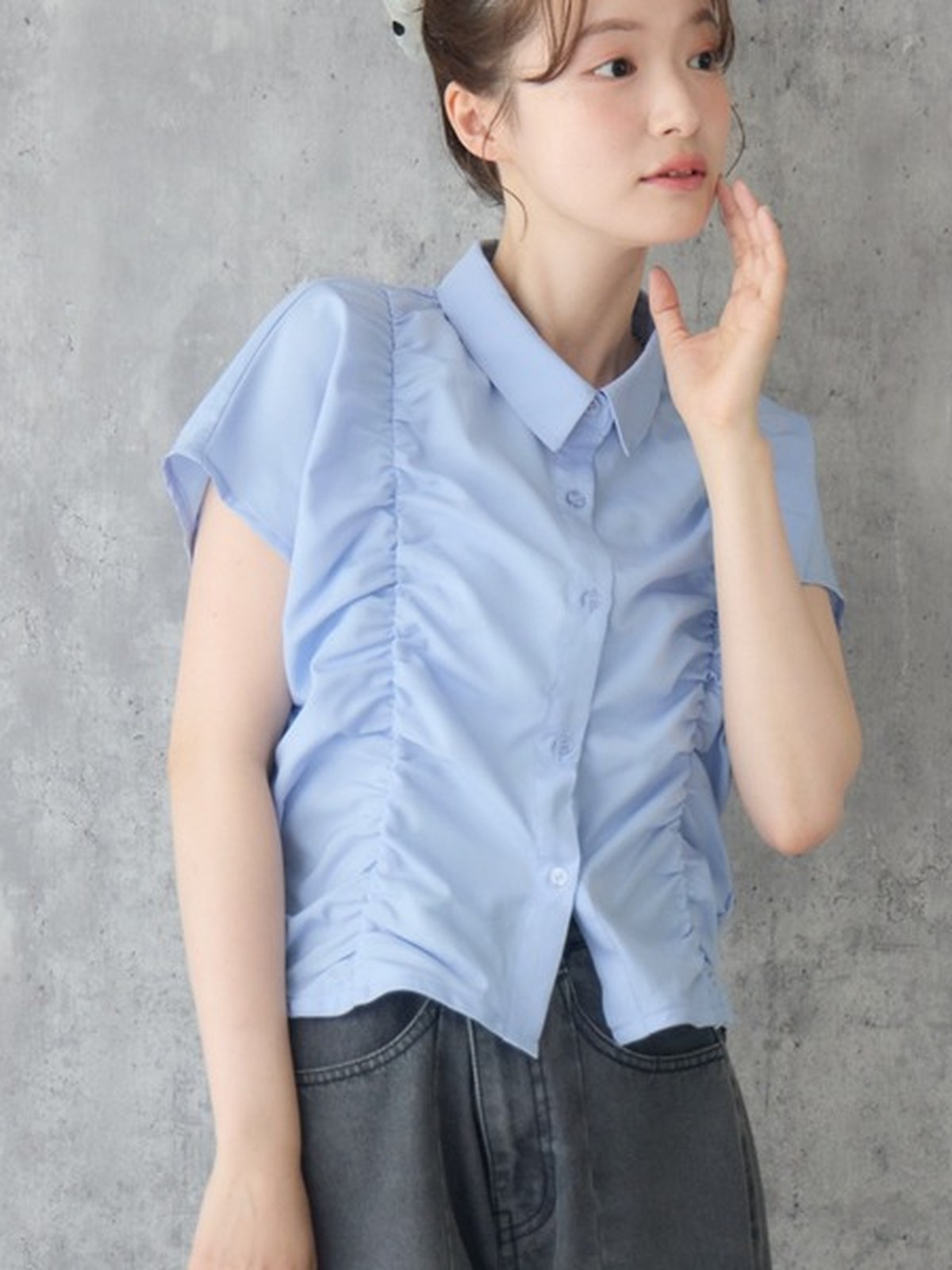 RETRO GIRL 短袖抓褶襯衫