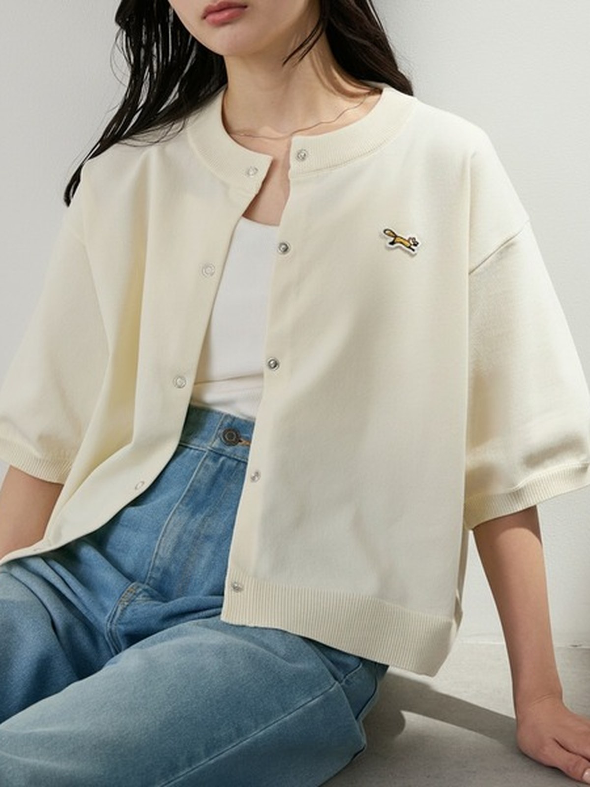 PENNEYS 小狐狸刺繡針織短袖開襟衫
